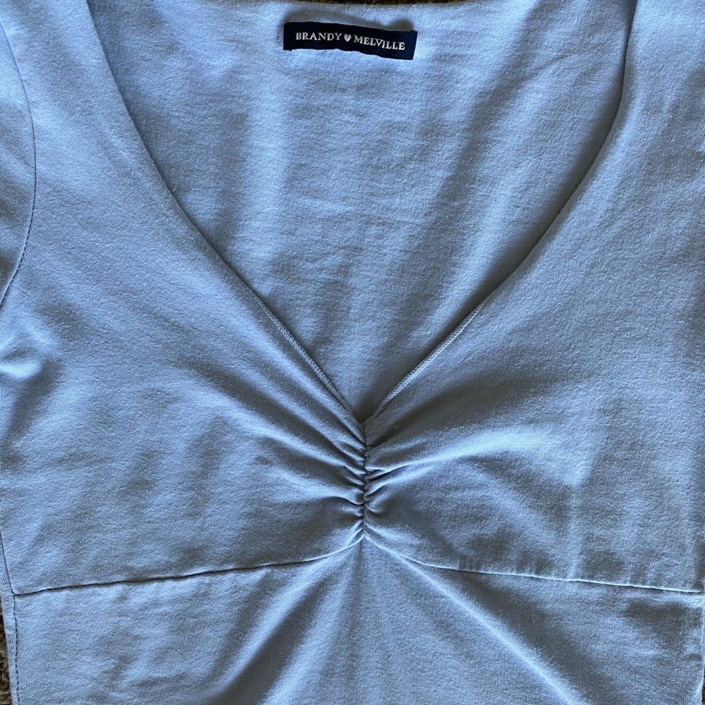 Brandy Melville baby blue cinched v neck crop top - Picture 3 of 4
